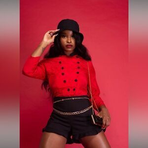 Bold Style: Vintage Red & Black Double-Breasted Blazer